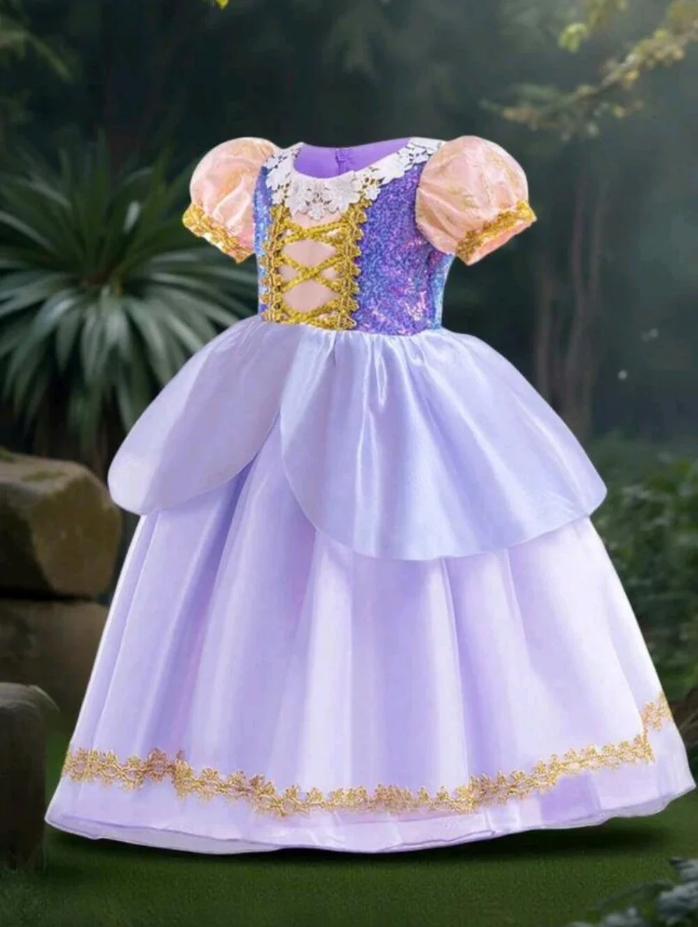 Lavender Princess Costume Dress with Gold Trim - Kids